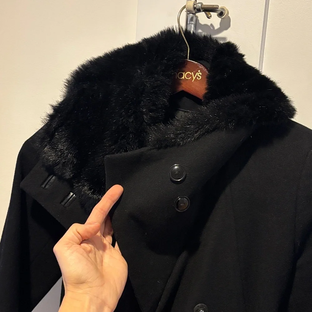 Preston & York Black Trench Coat with Fur Collar - Picture 3 of 7